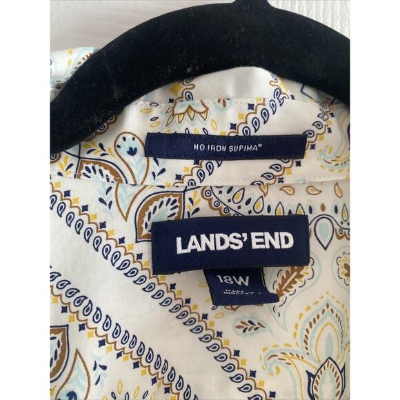 Lands End Women's 18W No Iron Supima Long Sleeve Button Down Paisley Career Top - Picture 3 of 6